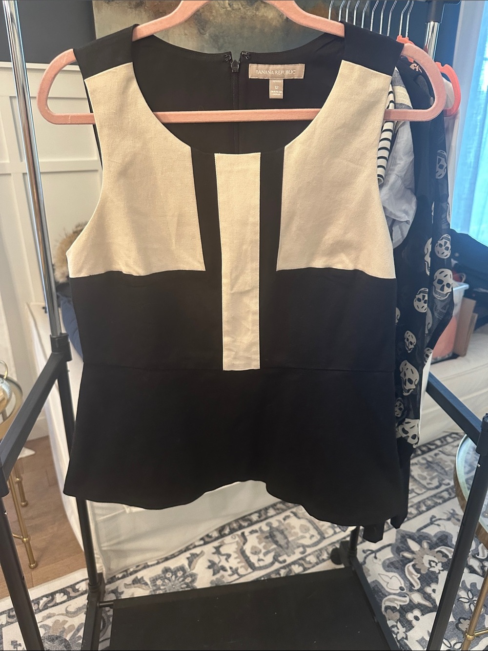 Banana Republic Black and Cream Colorblock Peplum Tank